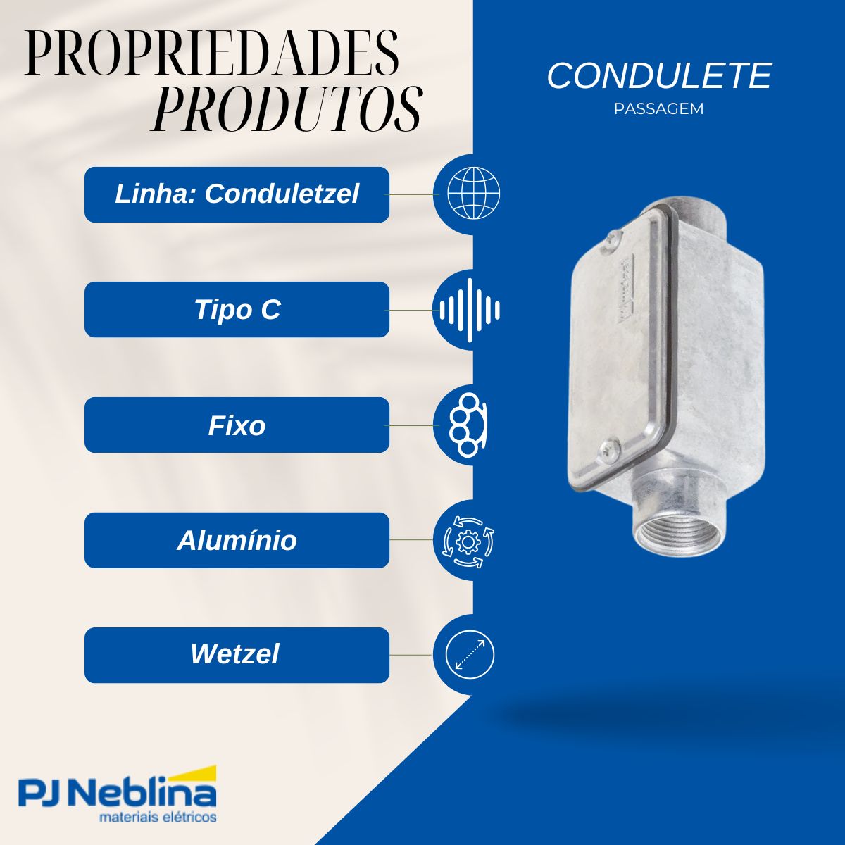 Condulete Alumínio Fixo Tipo C 1.1/2 C/Rosca Bsp S/Pintura C/Tampa C/Vedação Tgvp (Ip54) - Wetzel
