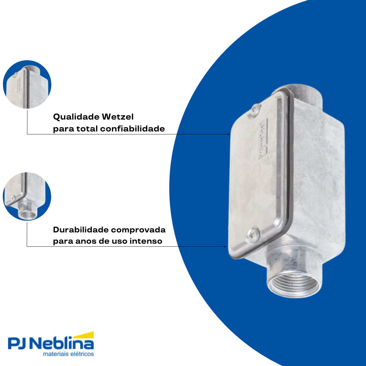 Condulete Alumínio Fixo Tipo C 1.1/2 C/Rosca Bsp S/Pintura C/Tampa C/Vedação Tgvp (Ip54) - Wetzel