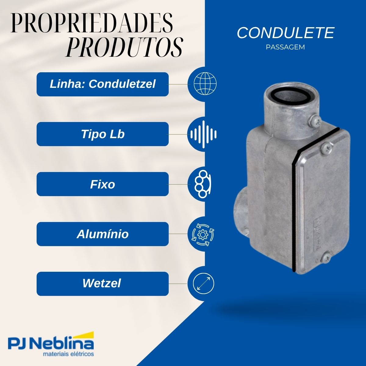 Condulete Alumínio Fixo Tipo Lb 1.1/2 C/Rosca Bsp S/Pintura C/Tampa C/Vedação Tgvp (Ip54) - Wetzel
