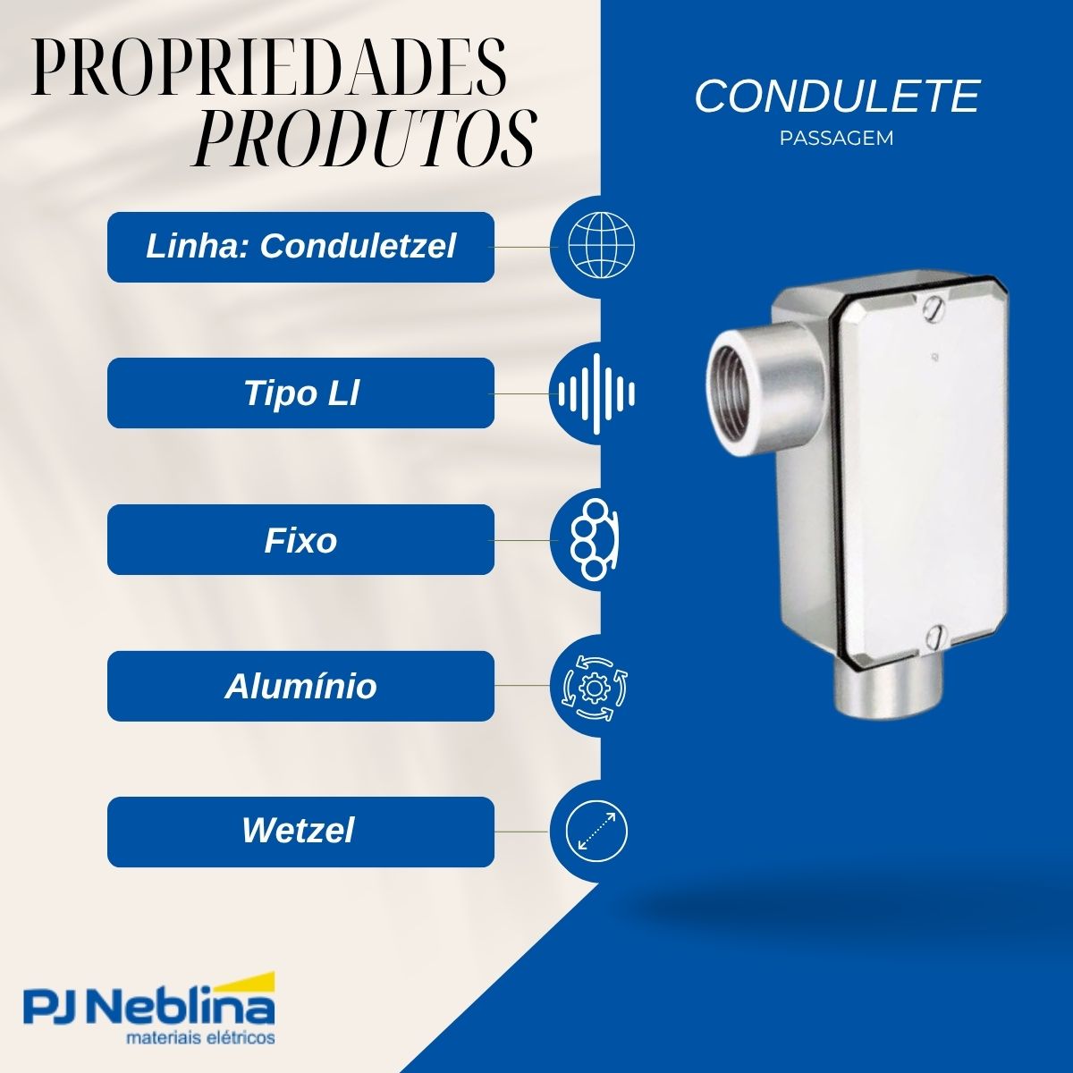 Condulete Alumínio Fixo Tipo Ll 1.1/4 C/Rosca Bsp S/Pintura C/Tampa C/Vedação Tgvp (Ip54) - Wetzel