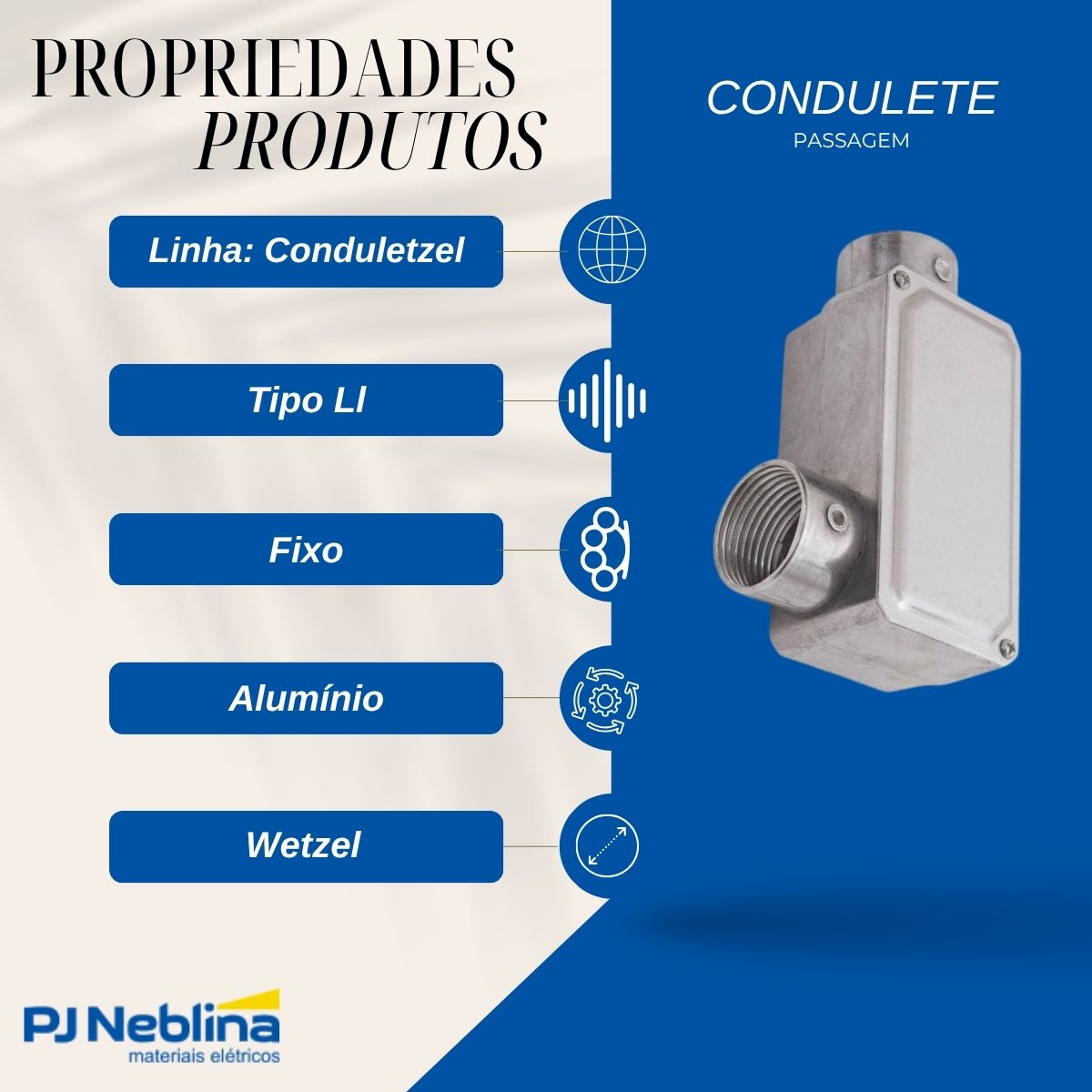 Condulete Alumínio Fixo Tipo Ll 2Pol C/Rosca Bsp S/Pintura C/Tampa C/Vedação Tgvp (Ip54) - Wetzel