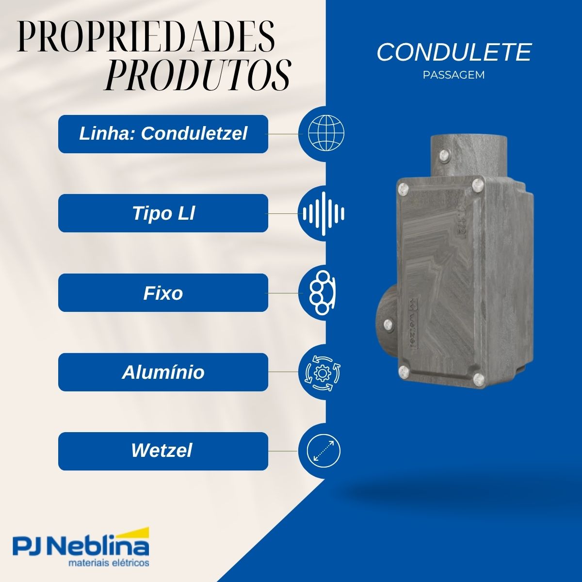 Condulete Alumínio Fixo Tipo Ll 1.1/4 S/Rosca S/Pintura C/Tampa S/Vedação - Wetzel