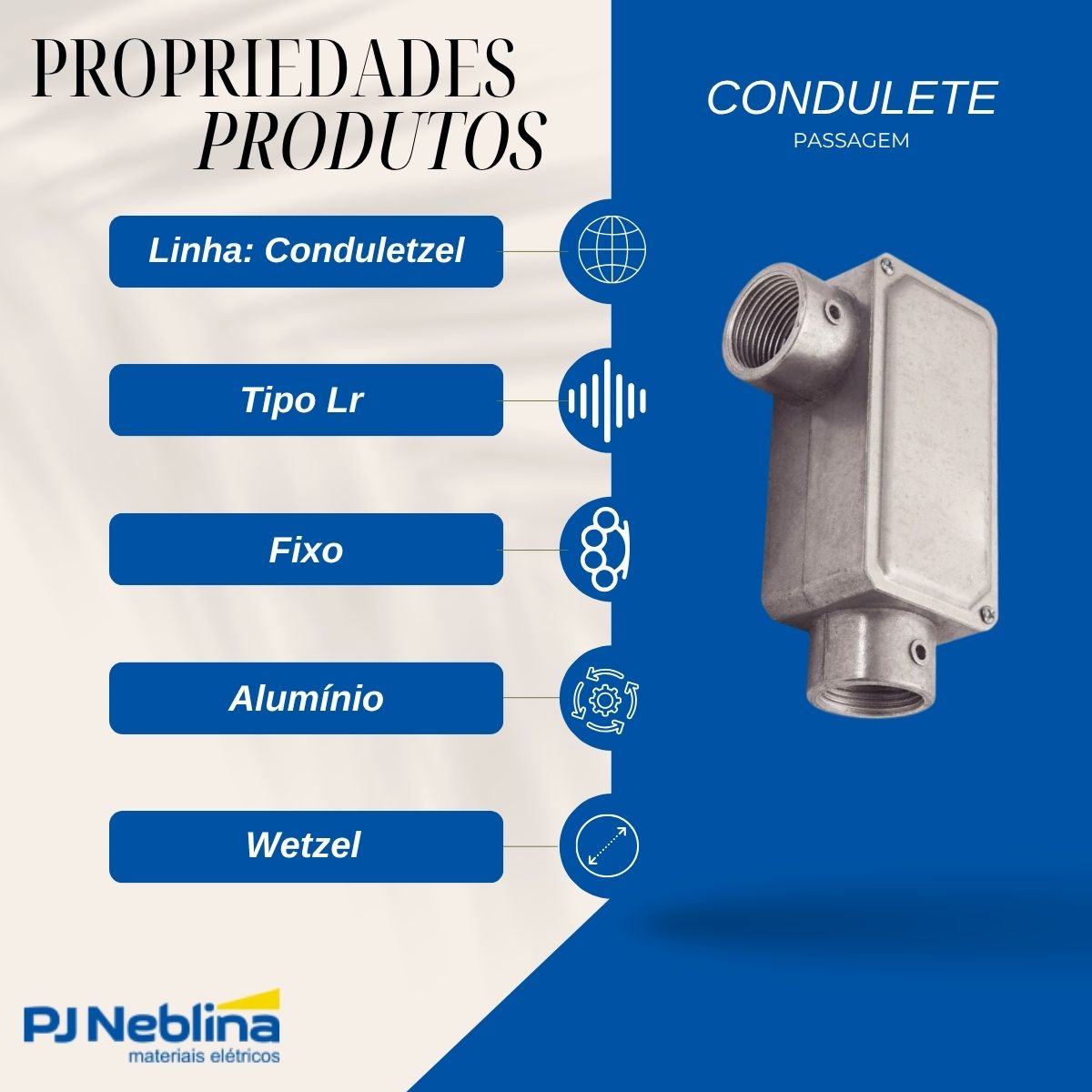 Condulete Alumínio Fixo Tipo Lr 2Pol C/Rosca Bsp S/Pintura C/Tampa C/Vedação Tgvp (Ip54) - Wetzel