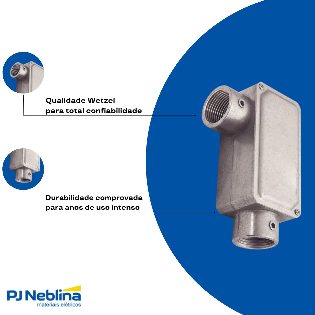 Condulete Alumínio Fixo Tipo Lr 2Pol C/Rosca Bsp S/Pintura C/Tampa C/Vedação Tgvp (Ip54) - Wetzel