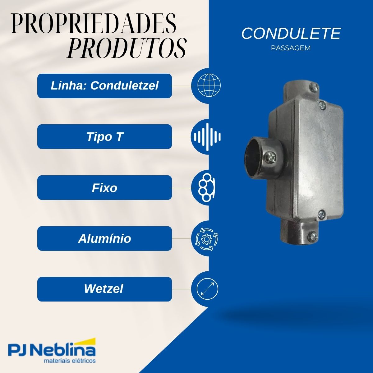 Condulete Alumínio Fixo Tipo T 1.1/4 C/Rosca Bsp S/Pintura C/Tampa C/Vedação Tgvp (Ip54) - Wetzel