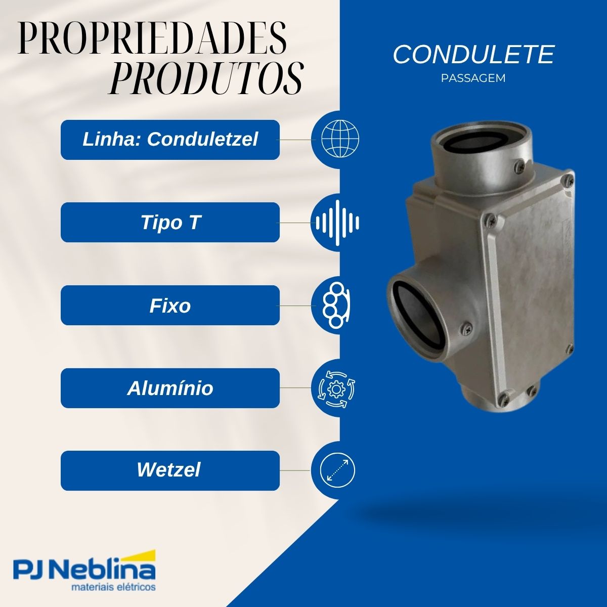 Condulete Alumínio Fixo Tipo T 1.1/2 C/Rosca Bsp S/Pintura C/Tampa C/Vedação Tgvp (Ip54) - Wetzel