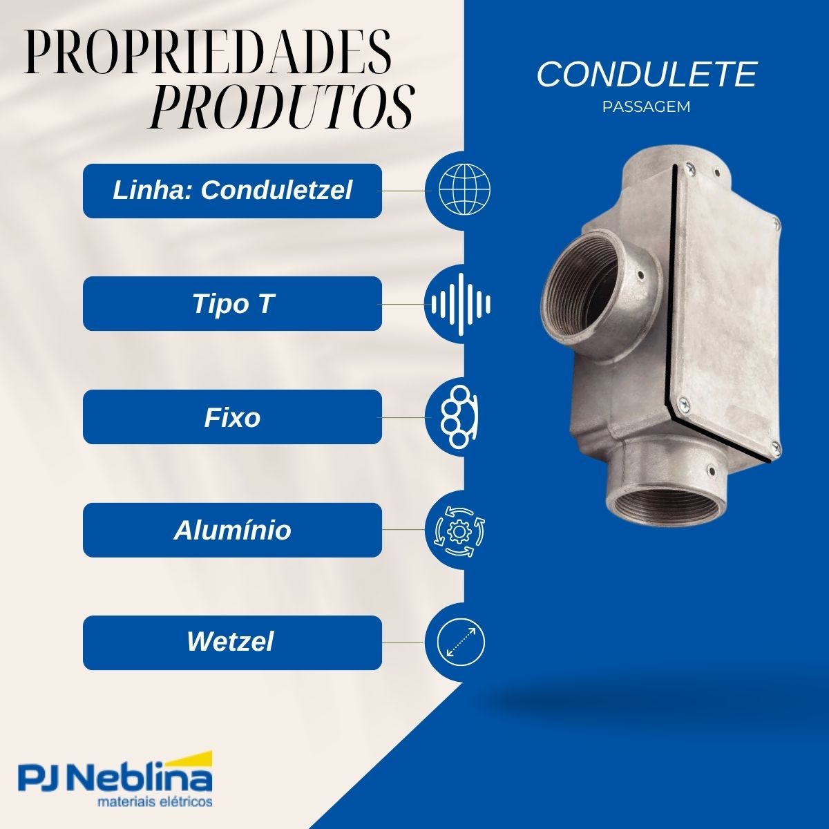 Condulete Alumínio Fixo Tipo T 2Pol C/Rosca Bsp S/Pintura C/Tampa C/Vedação Tgvp (Ip54) - Wetzel