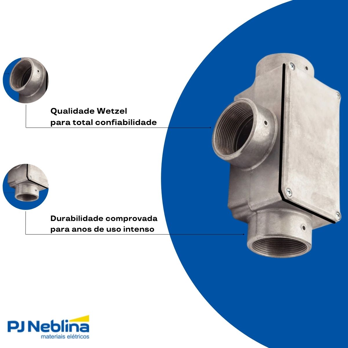 Condulete Alumínio Fixo Tipo T 2Pol C/Rosca Bsp S/Pintura C/Tampa C/Vedação Tgvp (Ip54) - Wetzel