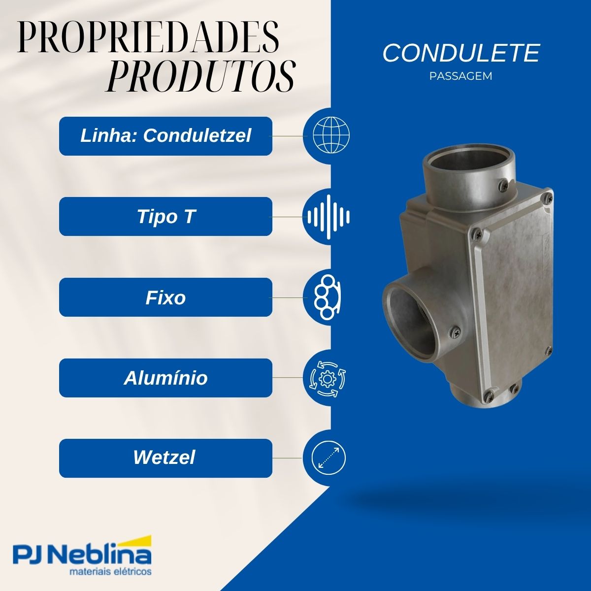 Condulete Alumínio Fixo Tipo T 1.1/2 S/Rosca S/Pintura C/Tampa S/Vedação - Wetzel