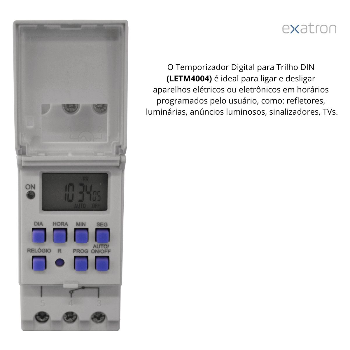 Timer Temporizador Digital Bivolt Trilho Din Ate 40 Programas 1Seg 16A LETM4004 Exatron