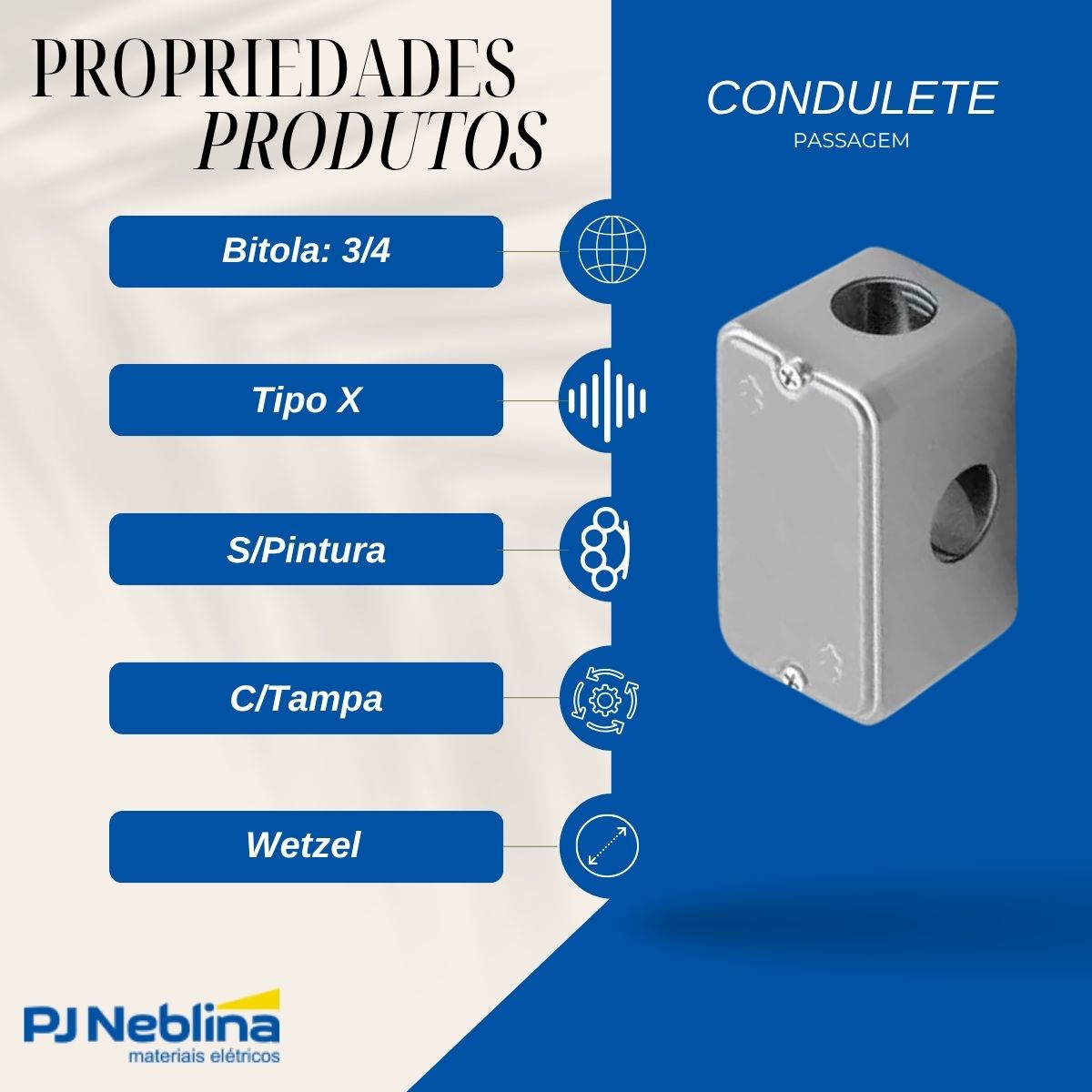 Condulete Alumínio Múltiplo Tipo X 3/4 S/Pintura Pr C/Tampa C/2 Unidut + 4 Tampões - Wetzel