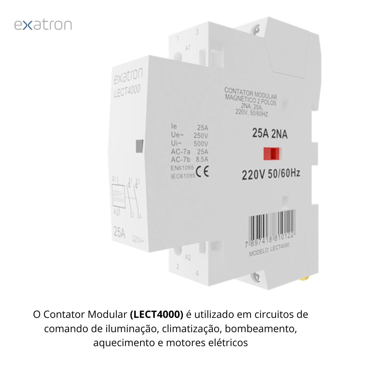Contator Modular 2P 25A 2Na 220V 50/60Hz LECT4000 - Exatron