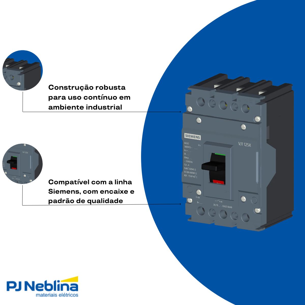 Disjuntor Caixa Moldada Tripolar 100A 18Ka 380/415V 50/60Hz - Siemens