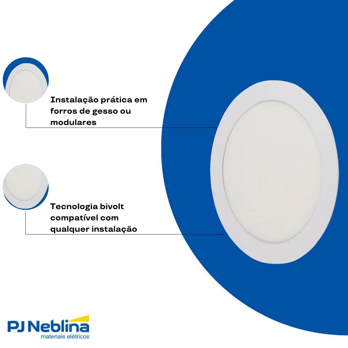 Luminária Painel Led Embutir Redondo Branco 12W Bivolt 4000K Branco Neutro 1020Lm Difusor Acrílico - Bronzearte