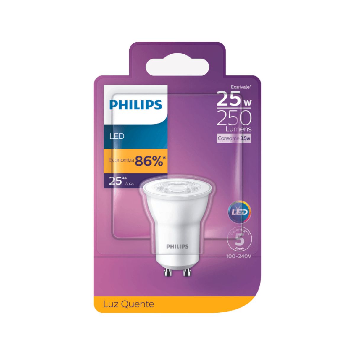 Lâmpada Led Dicroica Mr11 3,5W Bivolt Gu10 2700K Branco Quente Luz Amarela 250Lm 36G - Philips