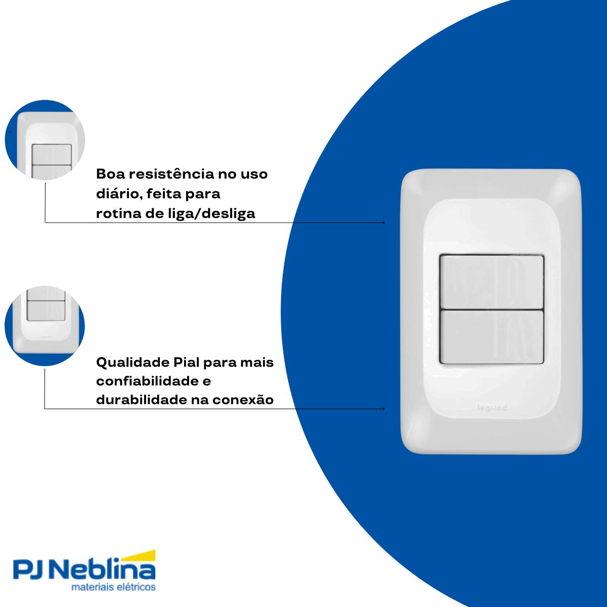 Conjunto 1 Interruptor Simples + 1 Interruptor Paralelo 10A 250V C/Placa 4X2 Branco Pial Pop - Pial