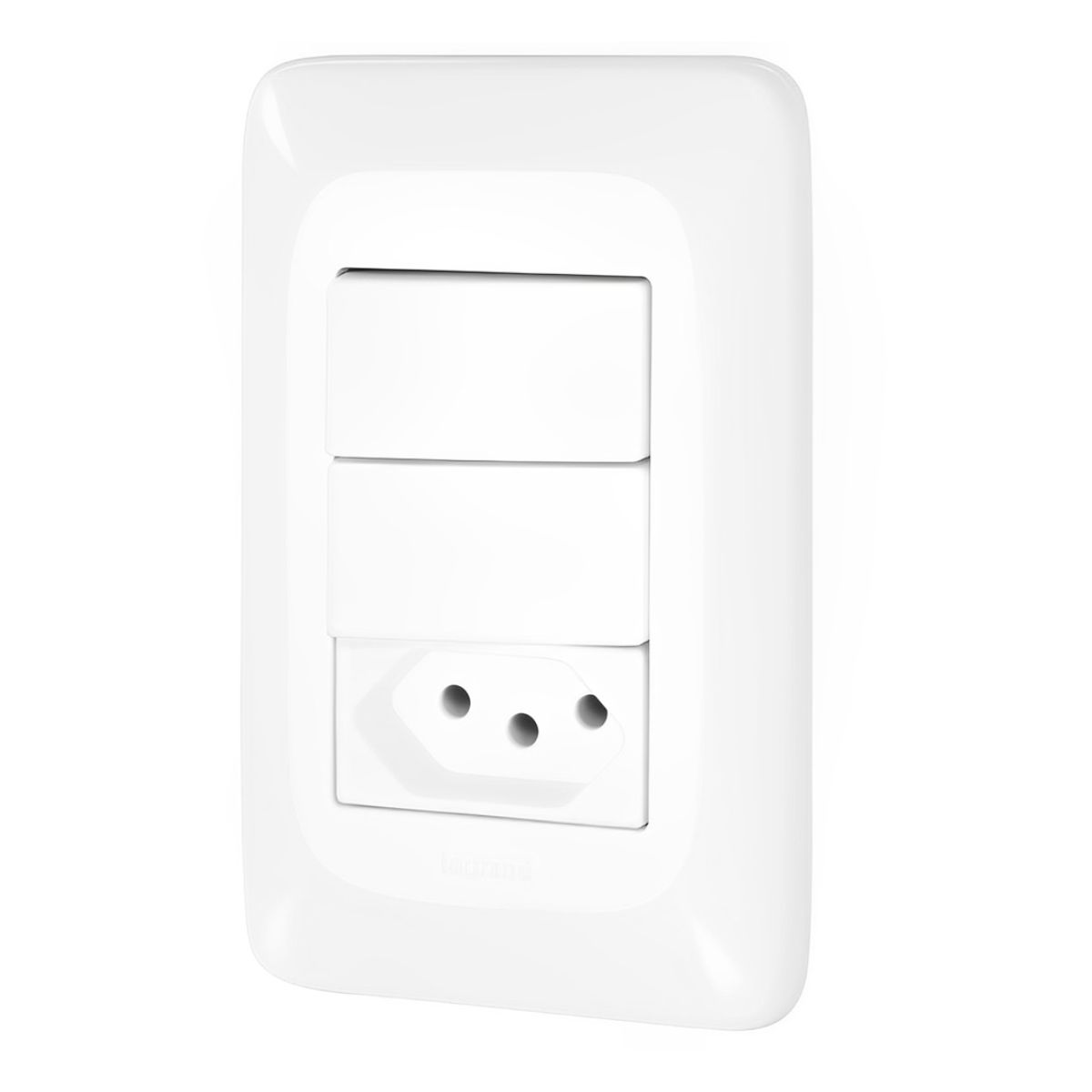 Conjunto 2 Interruptor Simples + 1 Tomada 2P+T 10A 250V Com Placa 4X2 Branco Pial Pop LGX113 Pial