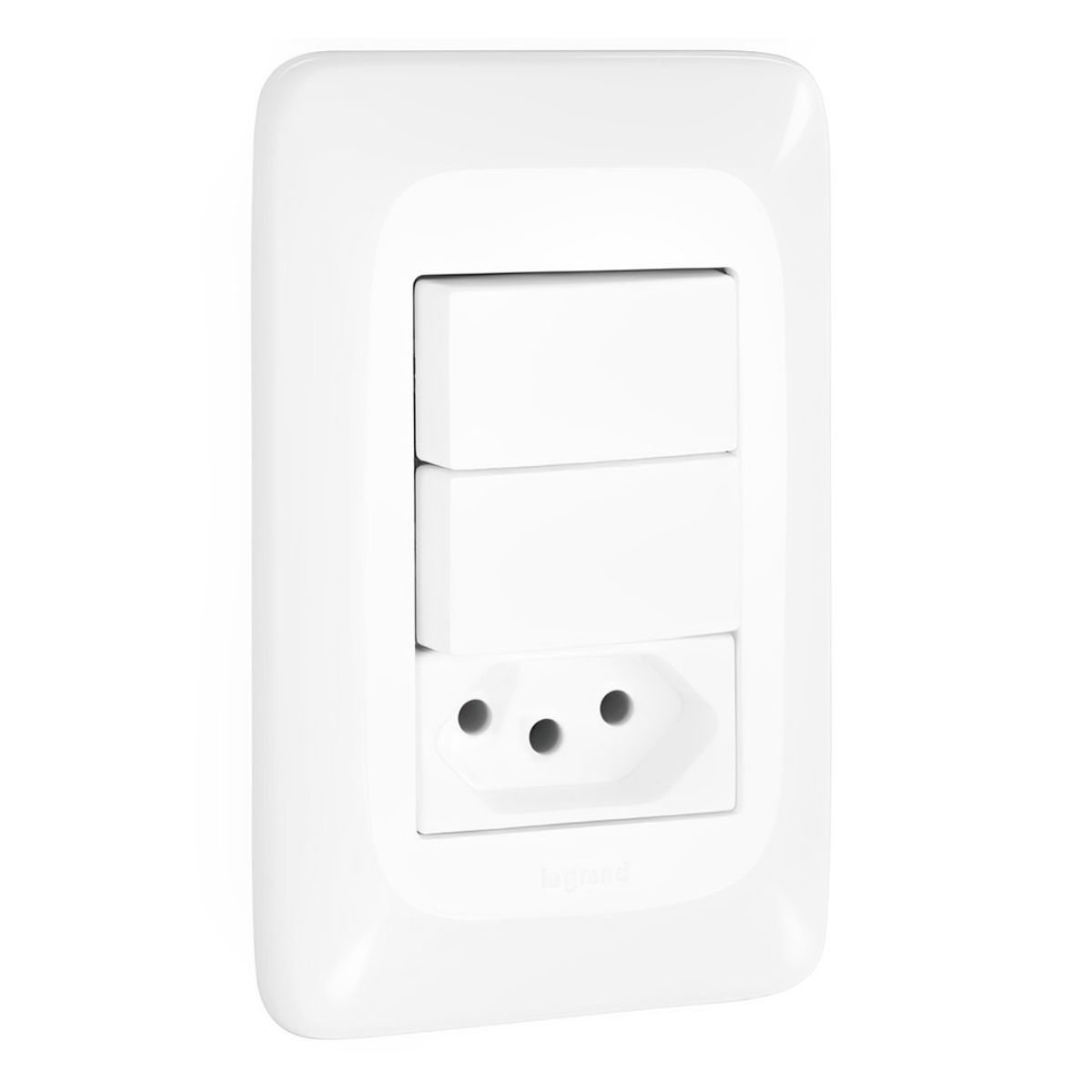 Conjunto 2 Interruptor Simples + 1 Tomada 2P+T 10A 250V Com Placa 4X2 Branco Pial Pop LGX113 Pial
