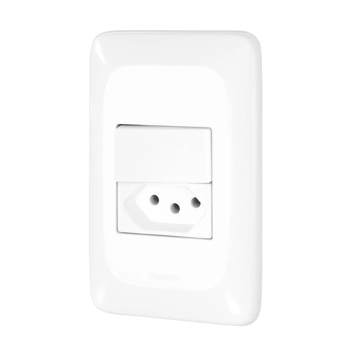 Conjunto 1 Interruptor Simples + 1 Tomada 2P+T 10A 250V Com Placa 4X2 Branco Pial Pop LGX103 Pial