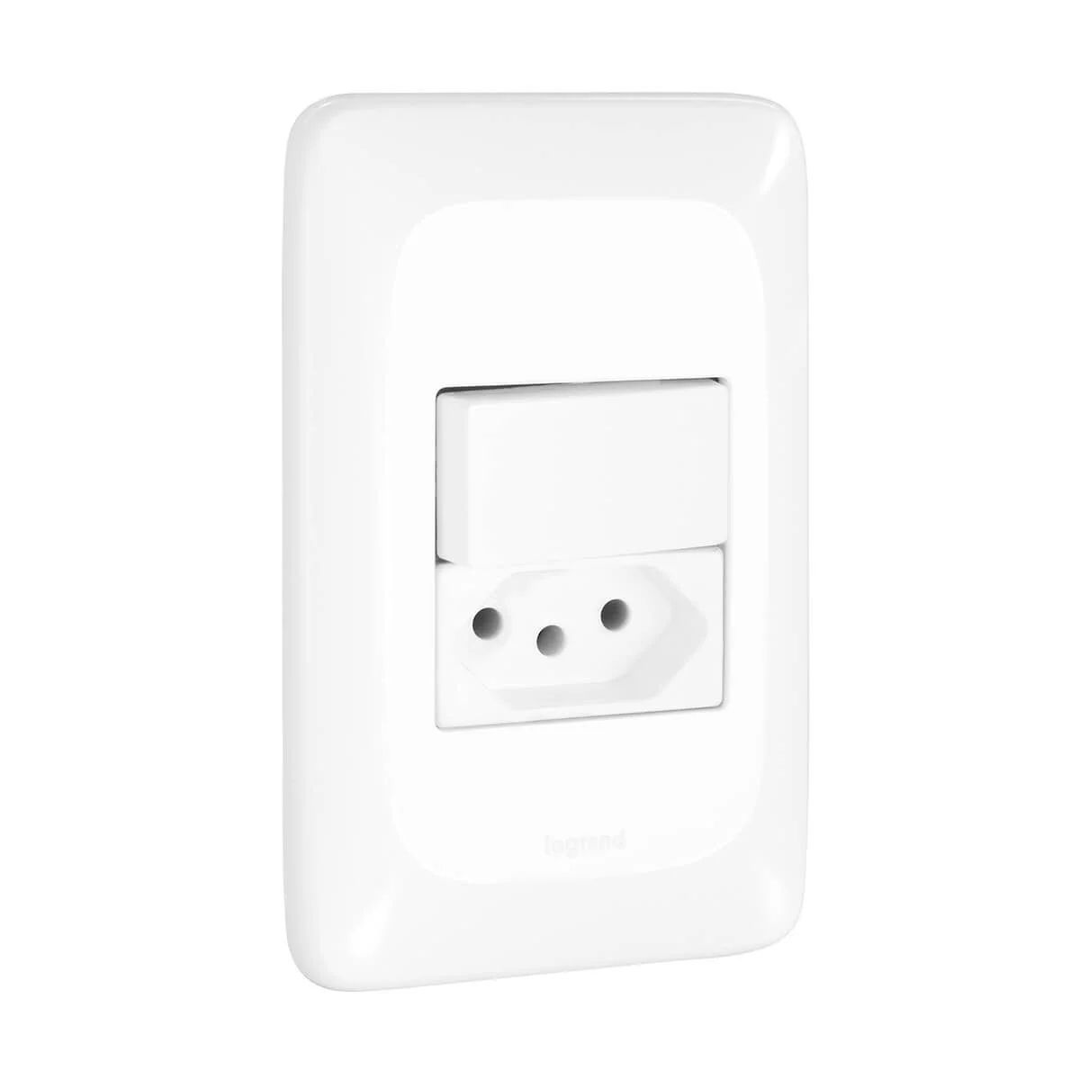 Conjunto 1 Interruptor Simples + 1 Tomada 2P+T 10A 250V Com Placa 4X2 Branco Pial Pop LGX103 Pial