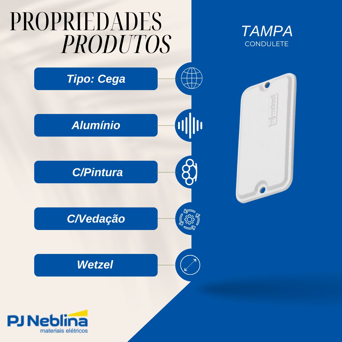 Tampa Condulete Cega Alumínio 1/2-3/4 S/Pintura C/Vedação - Wetzel