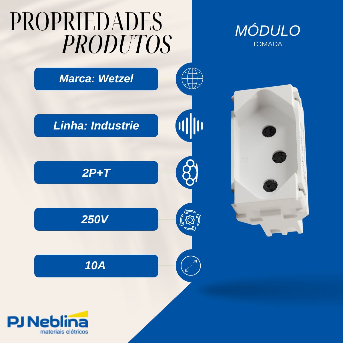 Modulo Tomada 2P+T 1 Modulo 10A 250V Bc Industrie - Wetzel