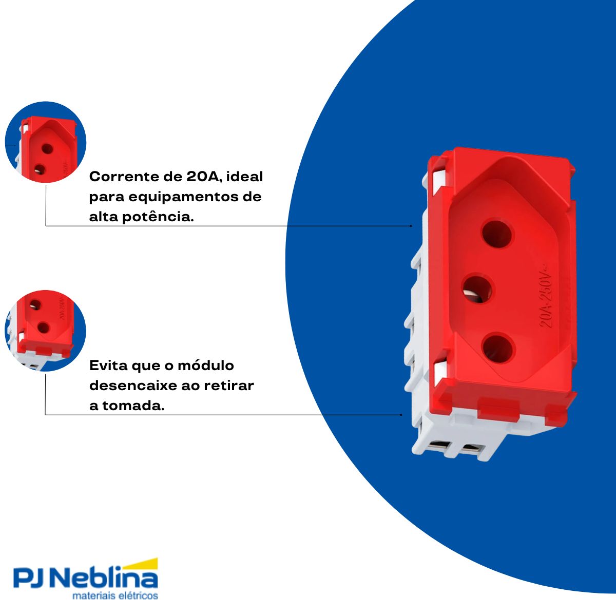 Módulo Tomada 2P+T 1 Módulo 20A 250V Vermelho Industrie - Wetzel