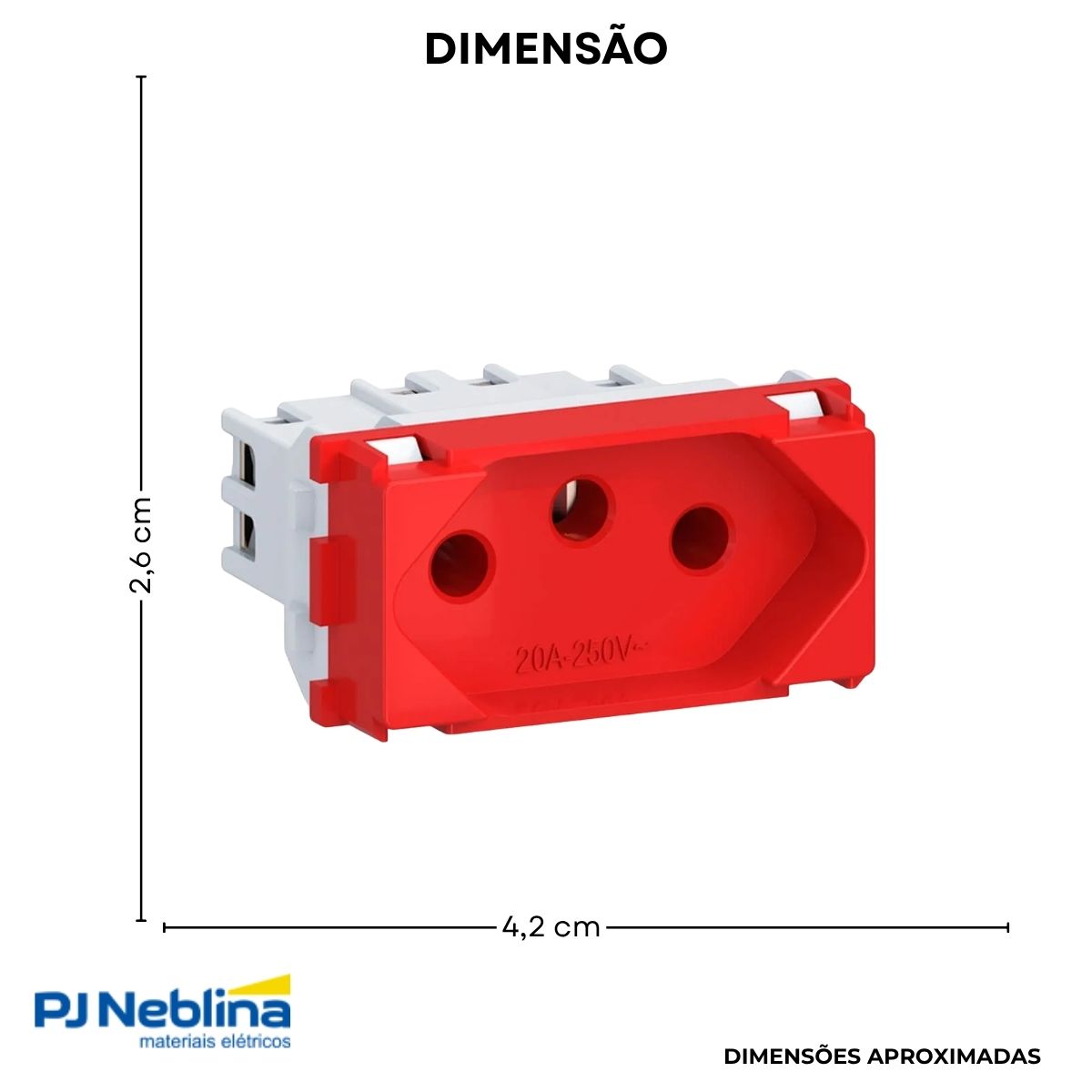 Módulo Tomada 2P+T 1 Módulo 20A 250V Vermelho Industrie - Wetzel