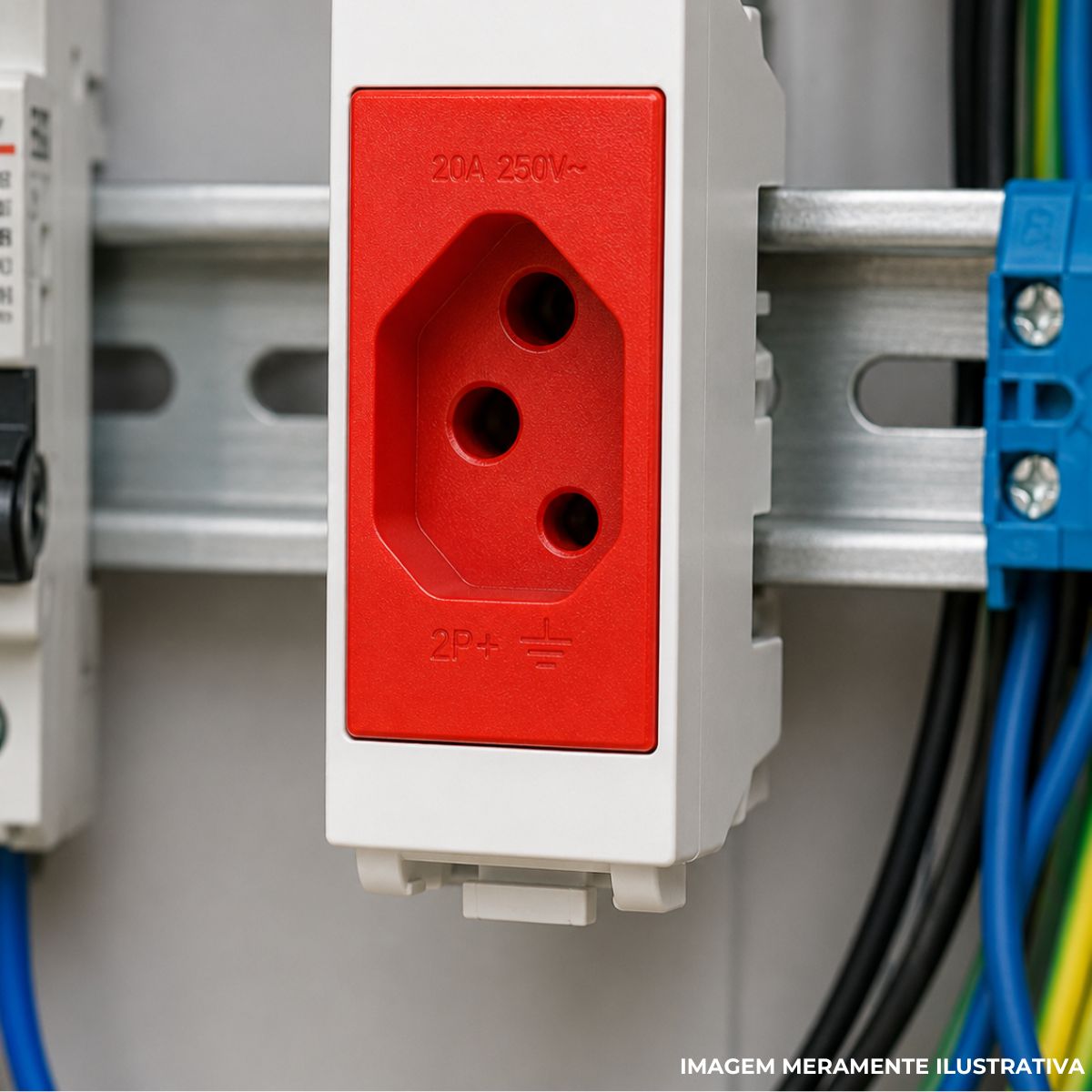 Módulo Tomada 2P+T 1 Módulo 20A 250V Vermelho Industrie - Wetzel