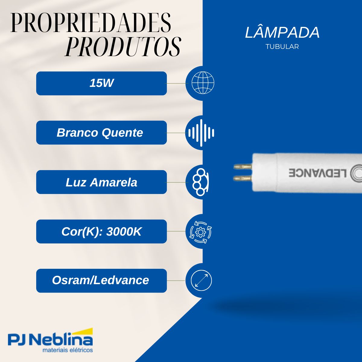 Lâmpada Led Tubular T5 15W Bivolt G5 3000K Branco Quente Luz Amarela 1850Lm - Ledvance