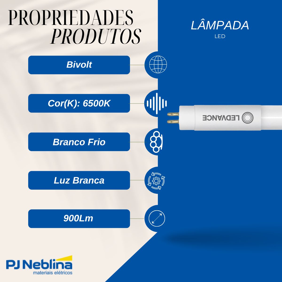 Lâmpada Led Tubular T8 9W Bivolt G13 6500K Branco Frio Luz Branca 900Lm 600Mm Vidro - Ledvance