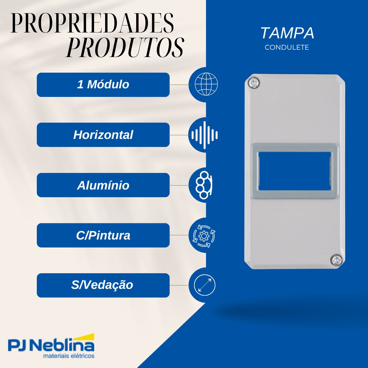 Tampa Condulete 1 Módulo Horizontal Alumínio 1Pol C/Pintura Cinza S/Vedação - Tramontina
