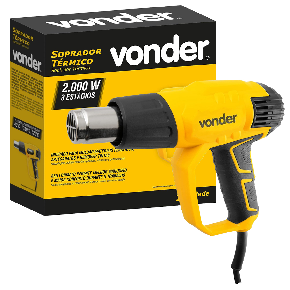 Soprador Térmico 550G 2000W 220V 500Lt/Min Preto/Amarelo 60Hz - Vonder