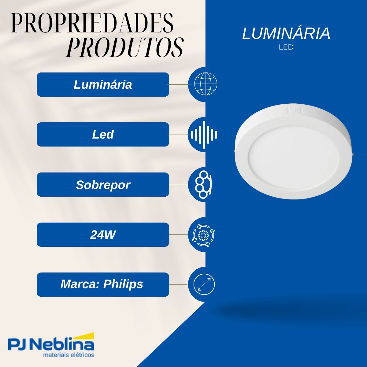 Luminária Plafon Led Sobrepor Redondo Branco 24W Bivolt 4000K Branco Neutro 2000Lm Difusor Poliestireno - Philips