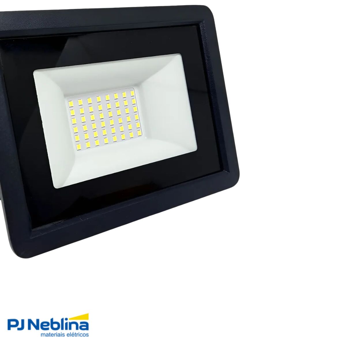Luminária Refletor Led Retangular Sobrepor Preto 50W Bivolt 6500K Branco Frio 4500Lm Difusor Vidro Temperado 120G Ip66 - Popled
