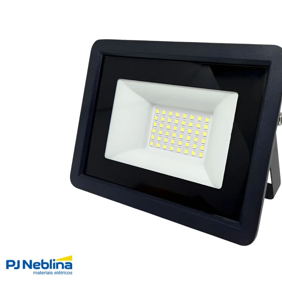 Luminária Refletor Led Retangular Sobrepor Preto 50W Bivolt 6500K Branco Frio 4500Lm Difusor Vidro Temperado 120G Ip66 - Popled