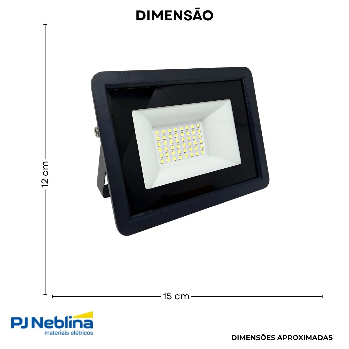 Luminária Refletor Led Retangular Sobrepor Preto 50W Bivolt 6500K Branco Frio 4500Lm Difusor Vidro Temperado 120G Ip66 - Popled