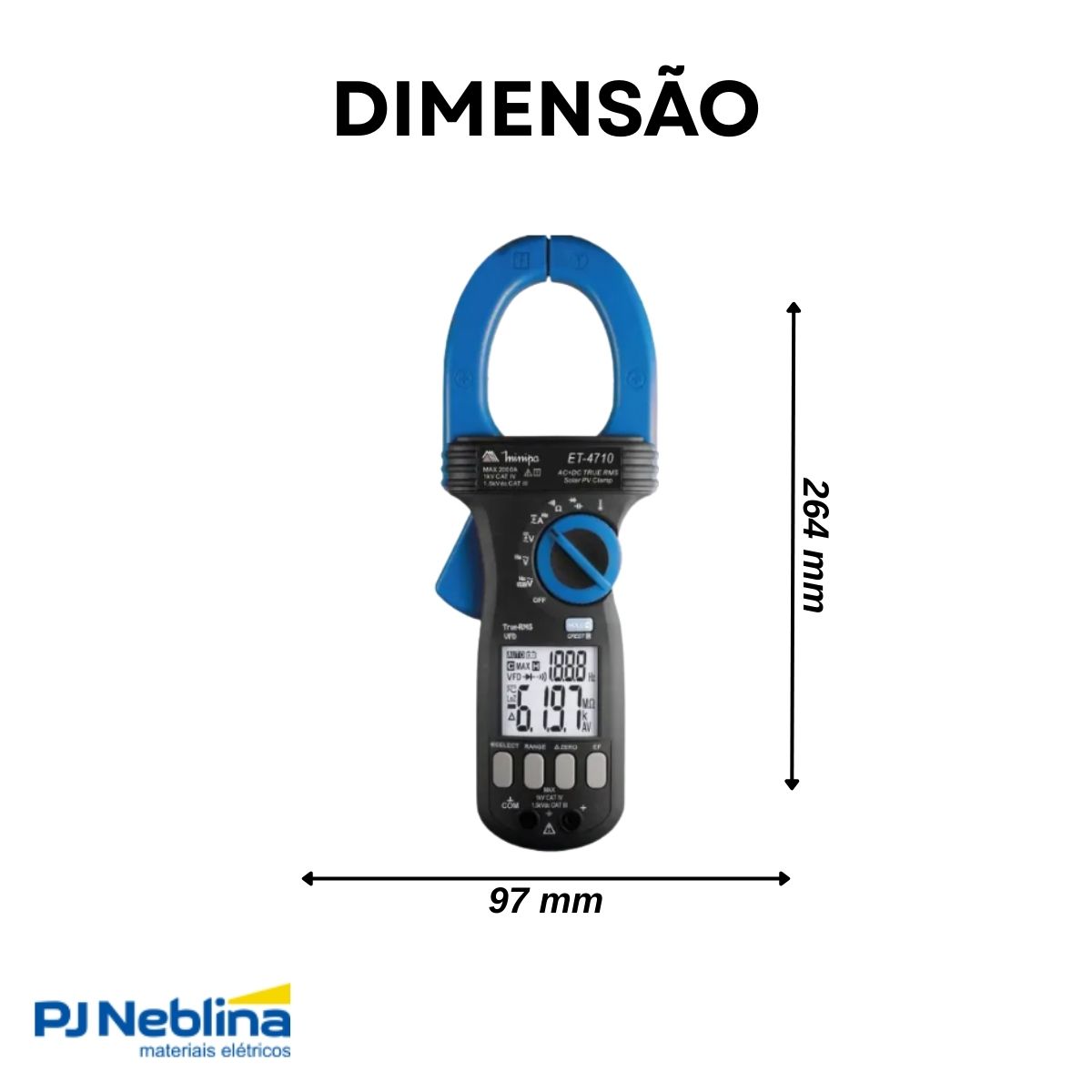 Alicate Amperímetro Digital True Rms 2000Aca/Cc 1000Vca/1500Vcc Cat Iii/Cat Iv C/Detector Tensão/Leitor - Minipa