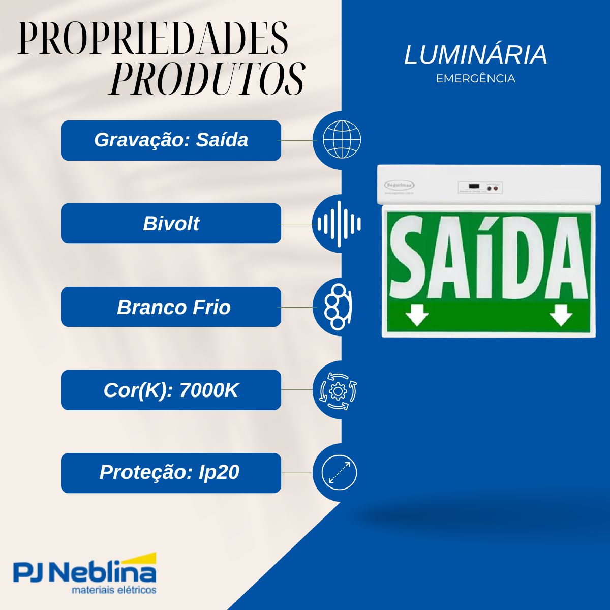 Luminária Emergência Led Balizam Sobrepor Saída 7/35,2W Bivolt C/5 Leds 7000K Branco Frio 30Lm 3H Ip20 C/Seletor 24X18-Sa - Segurimax