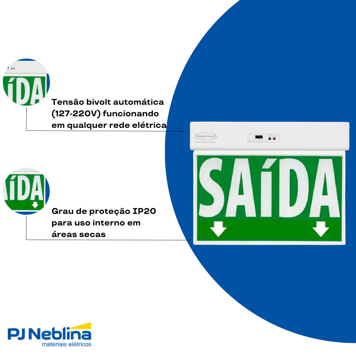 Luminária Emergência Led Balizam Sobrepor Saída 7/35,2W Bivolt C/5 Leds 7000K Branco Frio 30Lm 3H Ip20 C/Seletor 24X18-Sa - Segurimax
