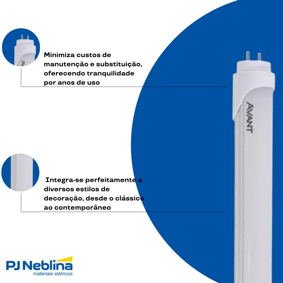 Lâmpada Led Tubular Ho T8 40W Bivolt G13 4000K Branco Neutro Luz Branca 3800Lm 2400 mm Policarbonato - Avant
