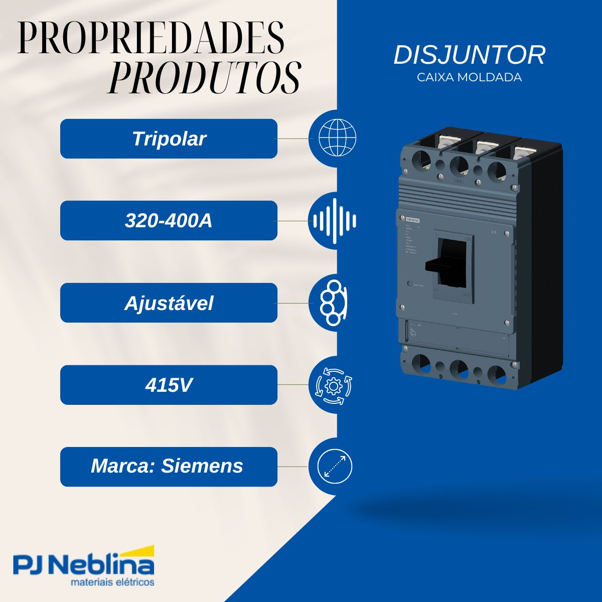 Disjuntor Caixa Moldada Tripolar 320-400A 36Ka 415V 50/60Hz - Siemens