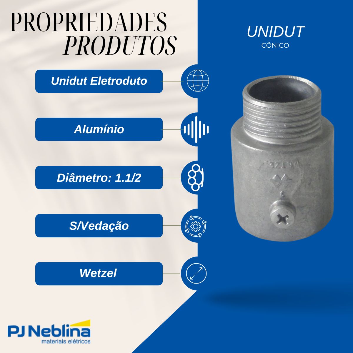 Unidut Cônico Reto Alumínio Cinza 1.1/2 Bsp - Wetzel