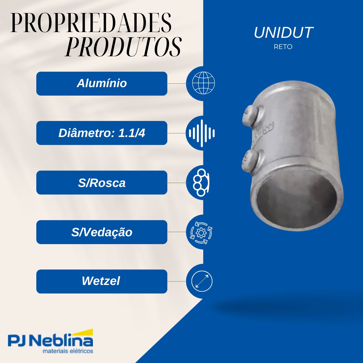 Unidut Reto Pratico Alumínio 1.1/4 - Wetzel