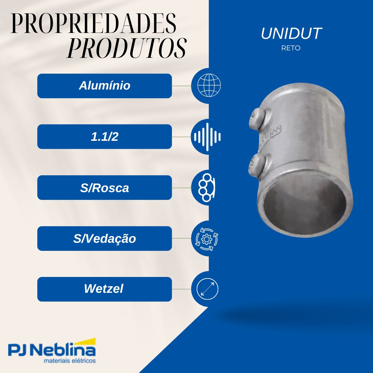 Unidut Reto Alumínio 1.1/2 S/Rosca S/Vedação - Wetzel