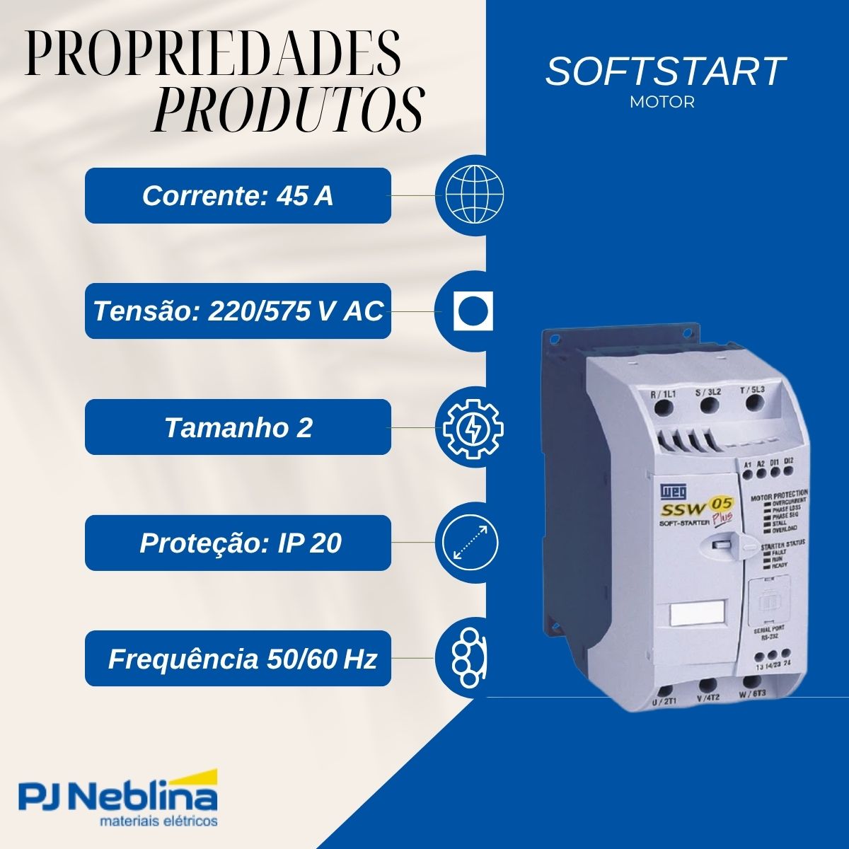 Softstart 45A 220-460V IP20 Tamanho 2 - Weg
