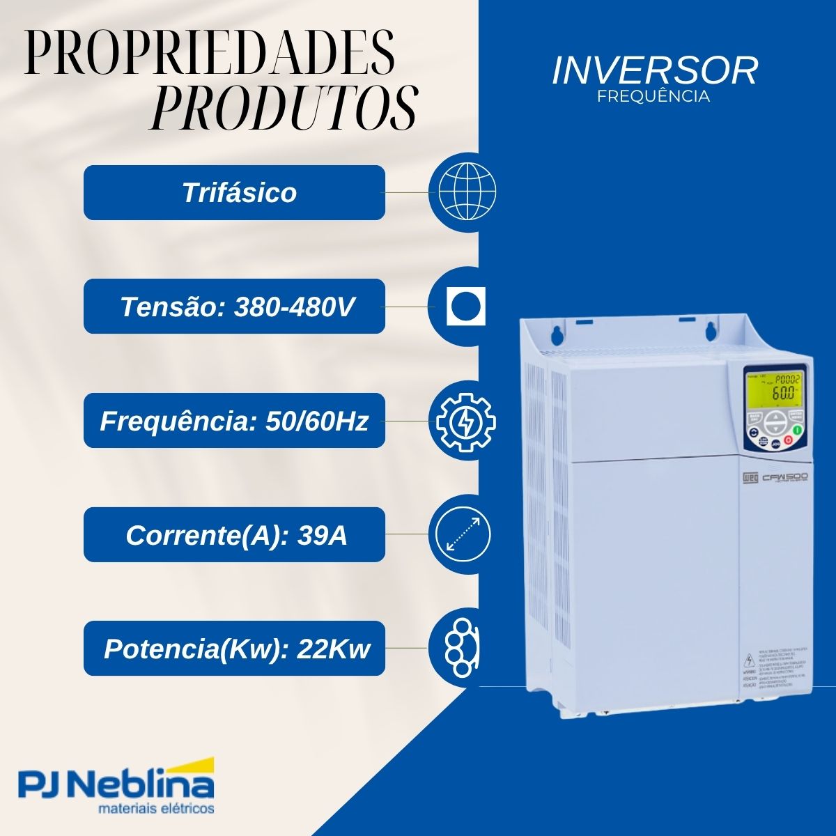 Inversor Frequencia Trifasico 380-480v 50/60hz 39a 22kw