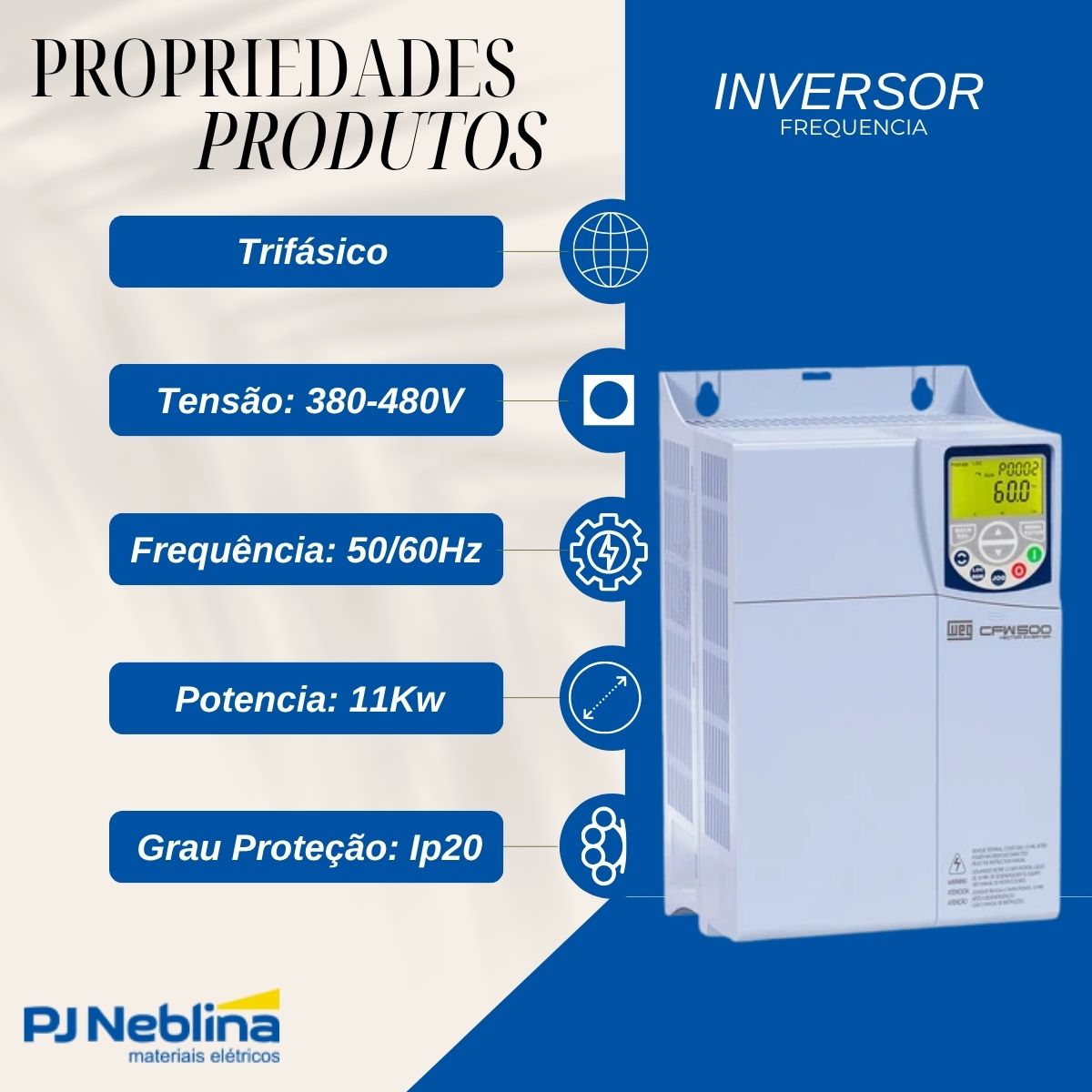 Inversor Frequência Trifásico 380-480V 50/60Hz 24A 11Kw - Weg