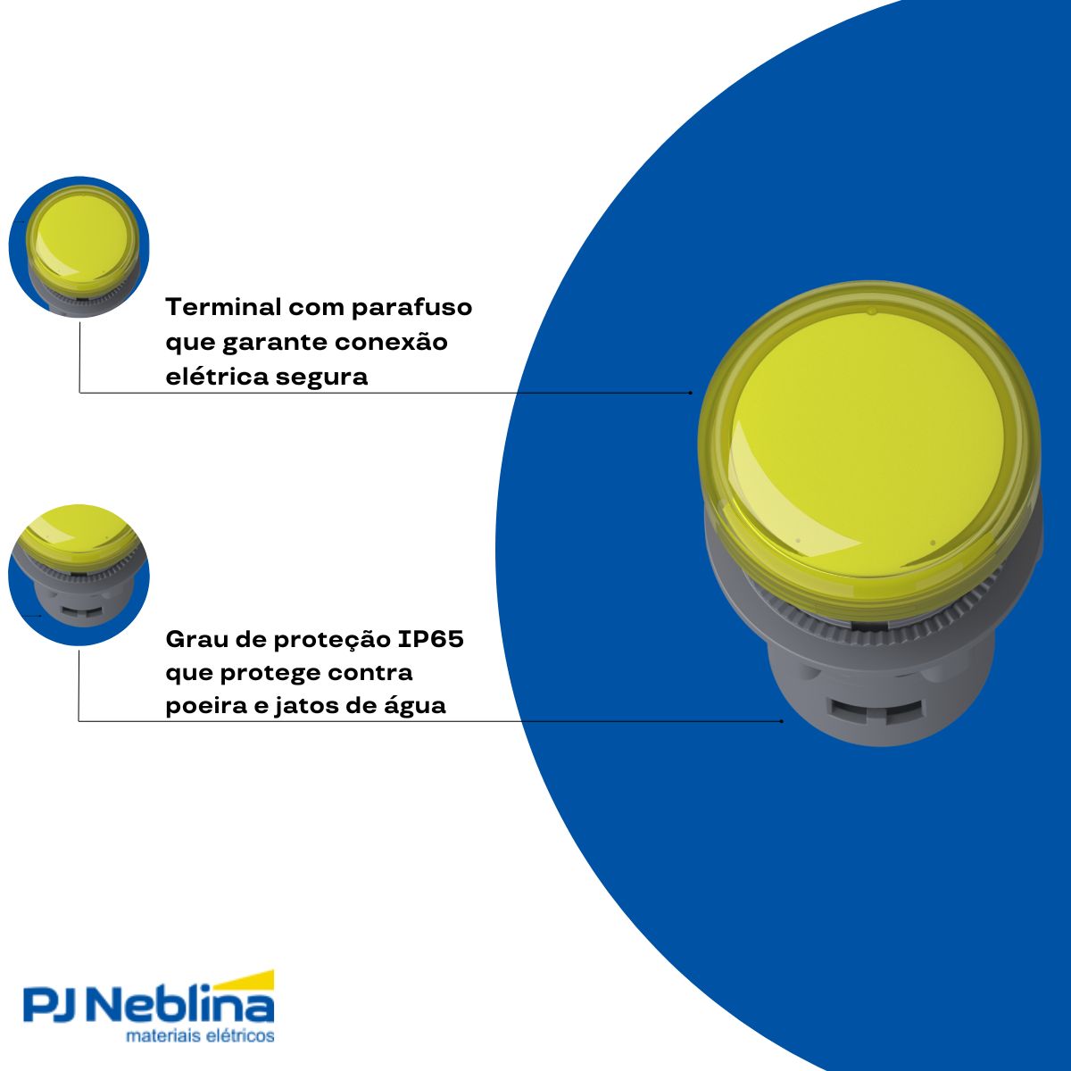Sinaleiro Monobloco Faceado Redondo 22Mm 24Vca/Cc Plástico Led Amarelo Terminal Parafuso Plástico Preto Ip65 - Schneider