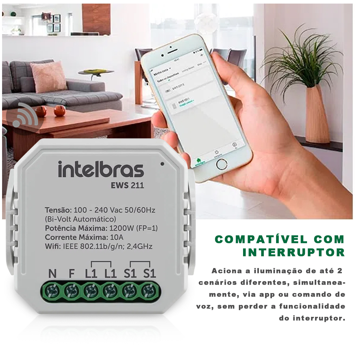 Módulo Interruptor Interno Inteligente Smart 10A Android/iOS Com Comando De Voz - Intelbras